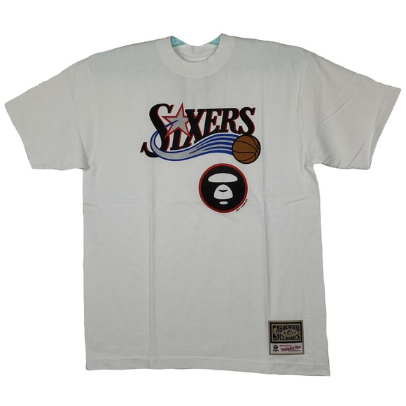 AAPE BAPE Philadelphia 76ers Mitchell‎ & Ness Medium Shirt A Bathing Ape NWT - Picture 1 of 9